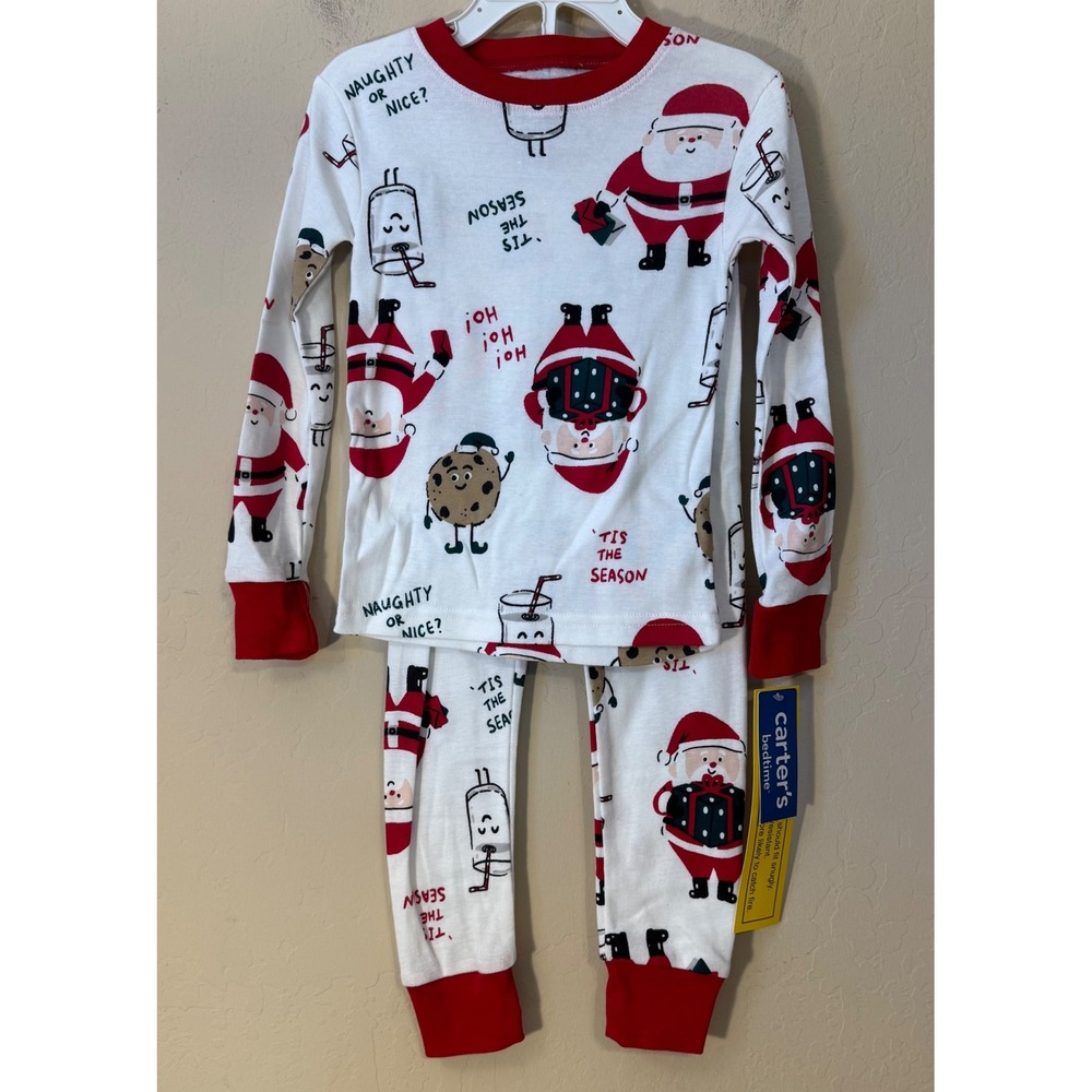 Carter's Pajama Set Unisex Kids 3T Santa Christmas Cookies Snug Fit 2pc NEW‎